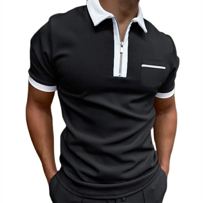 2022 nowa modna koszulka Polo z kieszeniami na piersi męska letnia koszulka Polo Slim monochromatyczny zamek błyskawiczny oddychająca koszulka Polo codzienna męska odzież