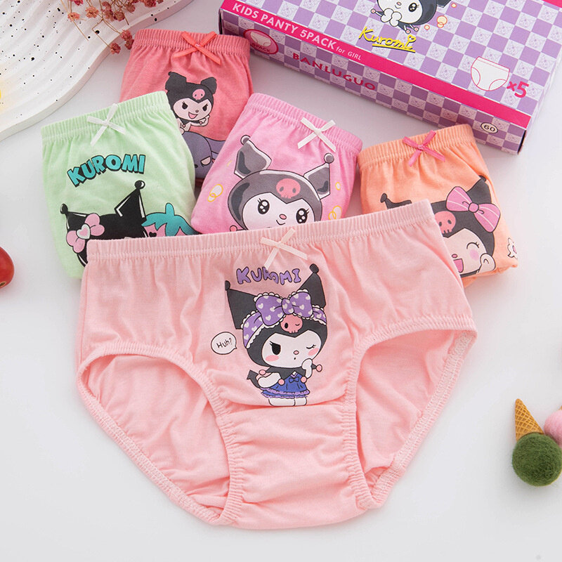 Sanrio Kuromi-ropa interior para niños, calzoncillos de algodón con estampado de dibujos animados de Anime, lindos pantalones cortos Kawaii para bebés, regalo de Navidad, 5 piezas