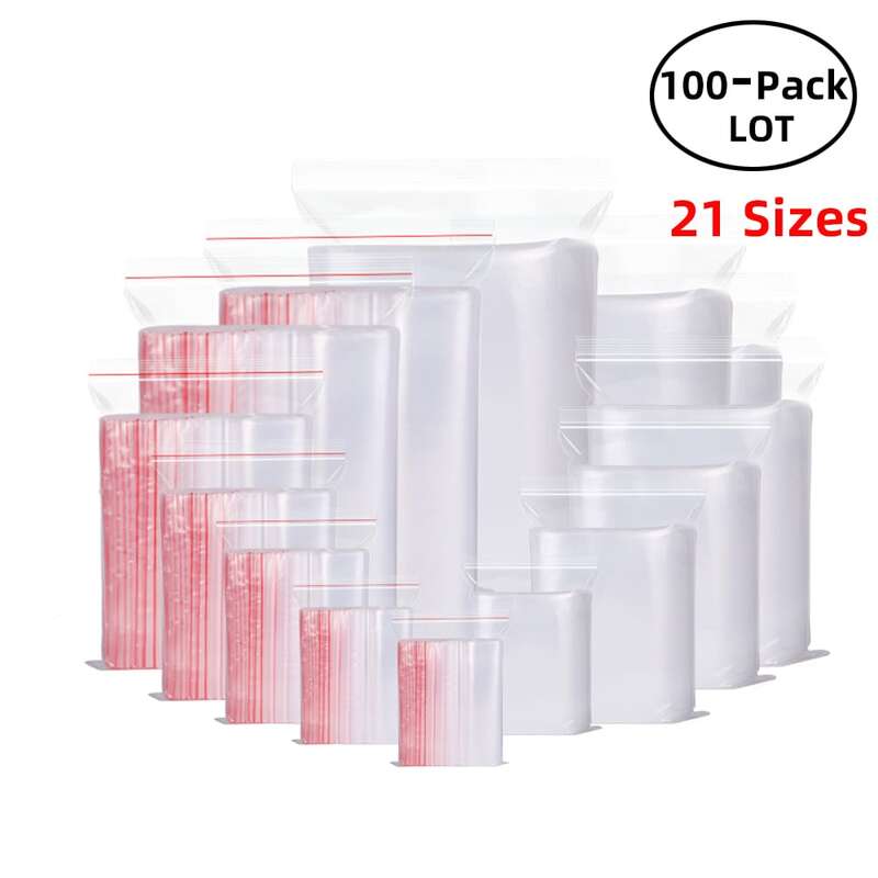 100 Stks/pak Hersluitbare Zip Lock Tassen Zelf Seal Clear Plastic Poly Bag Food Storage Pakket Hersluitbare Vacuüm Verse Organiseer Bag