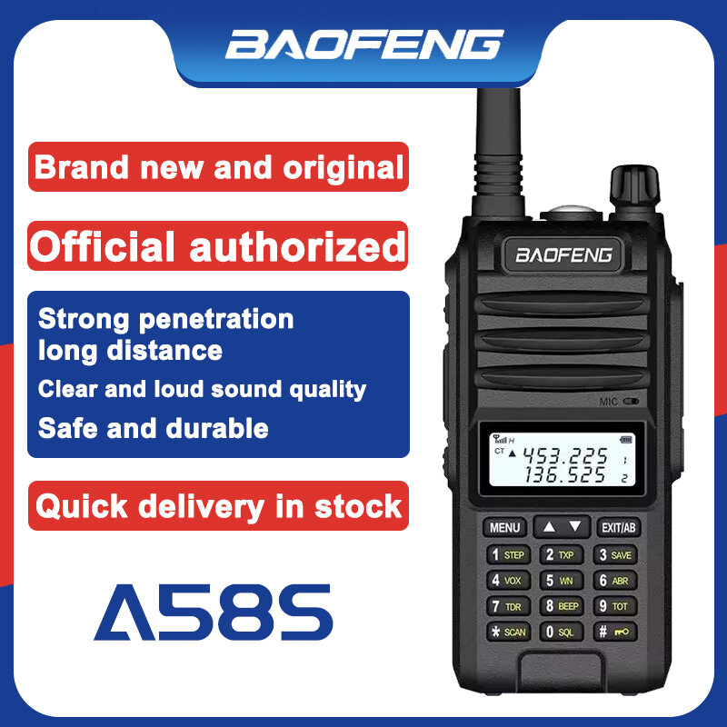 Baofeng BF-A58S 트라이 밴드 워키토키, 배터리 이어폰 충전기 포함 휴대용 양방향 라디오, 136-174/200-260/400-520MHz