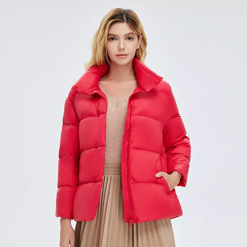 여성용 화이트 덕 다운 재킷, 짧은 빵, 두꺼운 초경량 다운 코트, 여성 90%, 2023 신상
