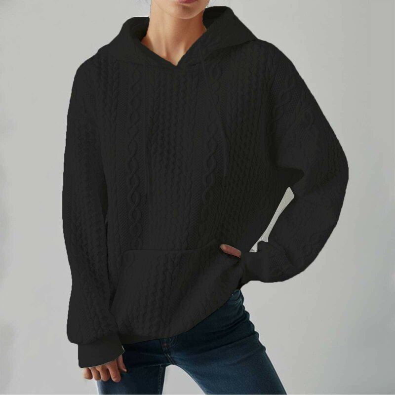 Female Casual Solid Color Office Top Sweatshirt Pullover Autumn 2023 Women Long Sleeve Jacquard Pattern Knitted Jumper Hoodie
