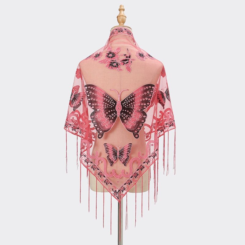 Sunscreen Cover Triangle Scarf Fashion Windproof Wraps Comfortable Butterfly Embroidery Lace Tassel Shawl Breathable Poncho