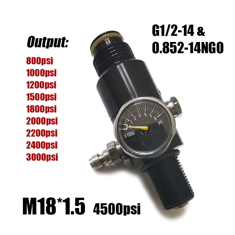 กระบอก M18 * 1.5 Regulator Compressed Air 4500psi ถังขวดความดันเอาท์พุท800psi To 3000psi HPA อุปกรณ์เสริม