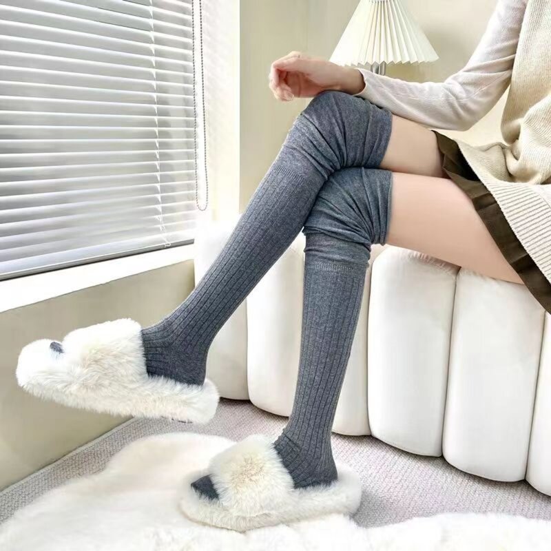 Wysokie na pończochy samonośne modne termiczne legginsy na kolanach ciepłe bawełniane rajstopy damskie