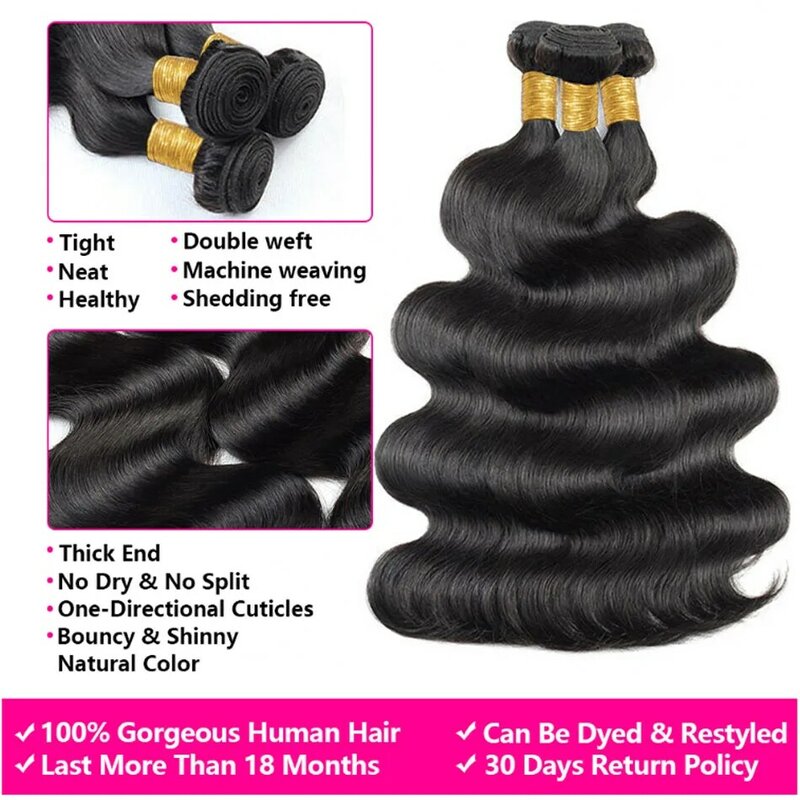 12a Körper wellen bündel 1/Bündel beschäftigen rohe menschliche Haar verlängerungen peruanisches Haar, das natürliches schwarzes jungfräuliches Haar 30 Zoll webt