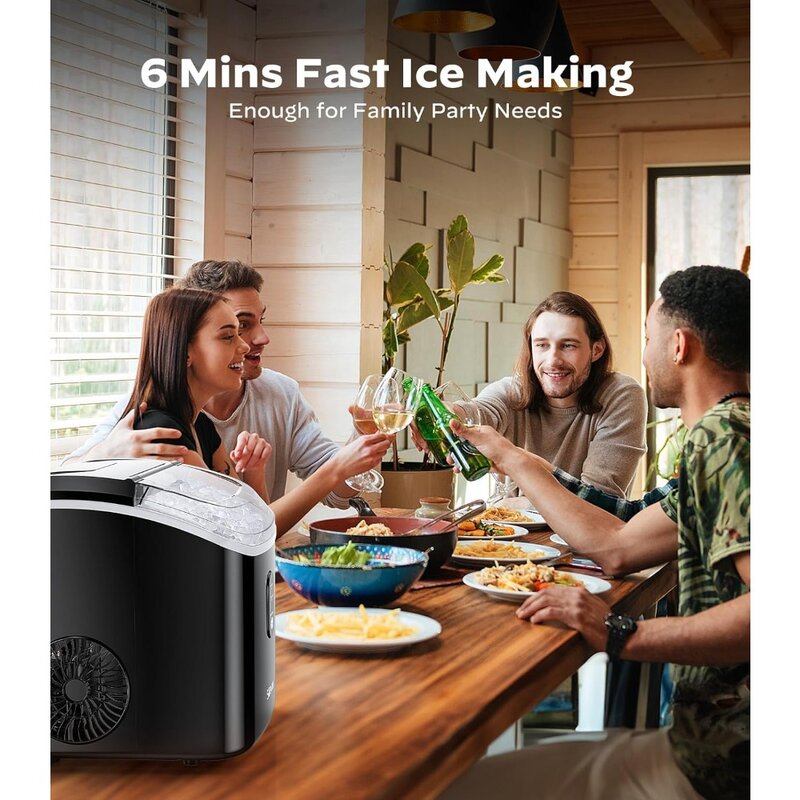 เครื่องทำน้ำแข็งเครื่องทำเม็ดเคี้ยวซิลิโคนพร้อมฟังก์ชั่นทำความสะอาดตัวเอง33lbs/24H สำหรับบ้านห้องครัวสำนักงานสีดำ