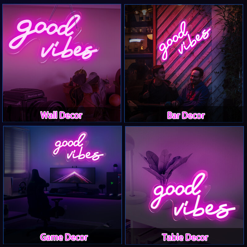 Good Vibes LED Neon Light Wall Art Aesthetics Hanging Neon Sign Wedding Decoration Dimmable Night Light For Bar Party Room Decor