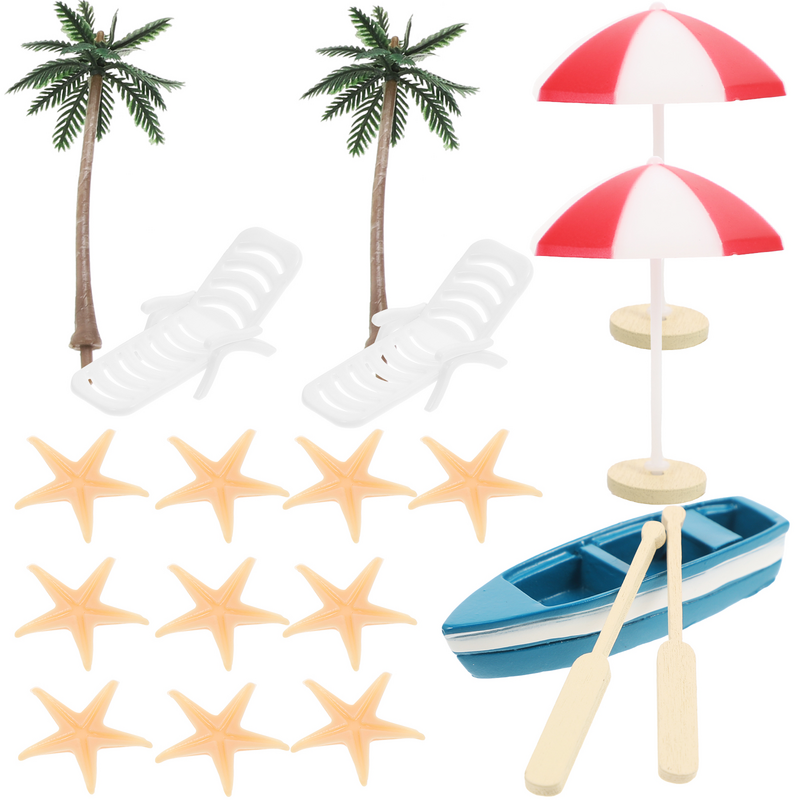 ديكور شاطئ صغير ، إكسسوارات كرسي ، ألعاب ، مظلة ، صندوق رمل ، زخرفة كعك ، مشغولات مصغرة ، 17 أو