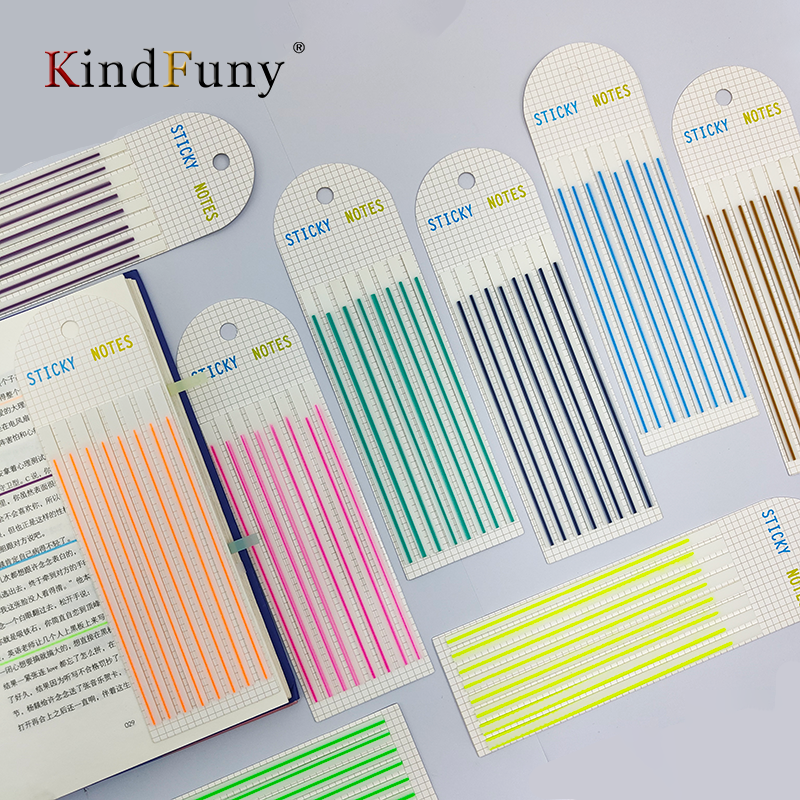 KindFuny 9Packs 1440 Sheet Long Page Markers Sticky Morandi Highlighter Strips Memo Note Tabs Transparent Long Page Flags Tabs
