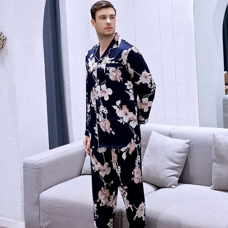 Nova Primavera/Verão Homem Pijama Define com Calças de manga comprida Versão Coreana de Sexy Fino Duas Peças Casal Loungewear Mulheres Pijama