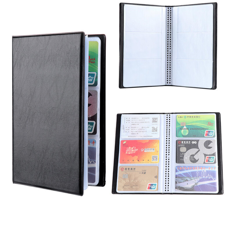 Black Pu Leather Card 40/120/180/240 Id Credit Card Holder Paper Craft Book Case Organizer Business Collection Storage Container