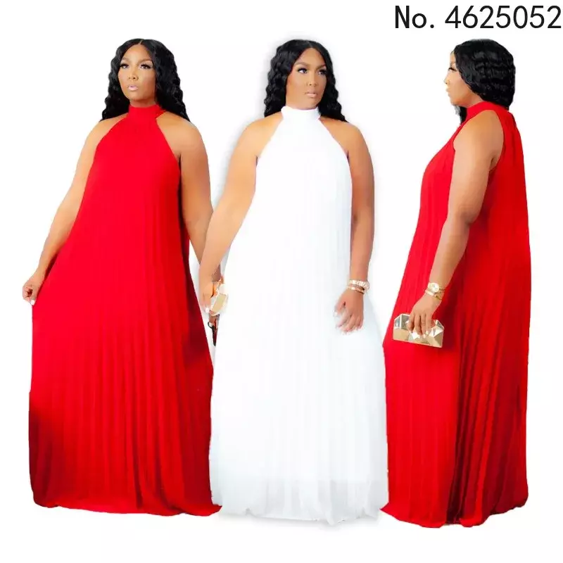 Summer African Women Sleeveless Polyester Red Black Blue Orange Party Wedding Long Dress Elegant African Dresses for Women