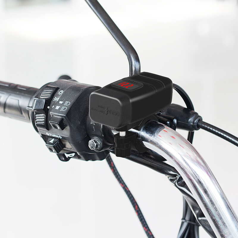 Carregador celular rápido USB da motocicleta, Porta impermeável tipo C, Conector de soquete com celular voltímetro móvel, Digital para bicicleta, Moto