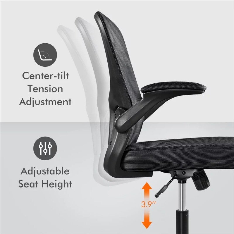 Регулируемое офисное кресло со средней спинкой и откидными подлокотниками, черного цвета