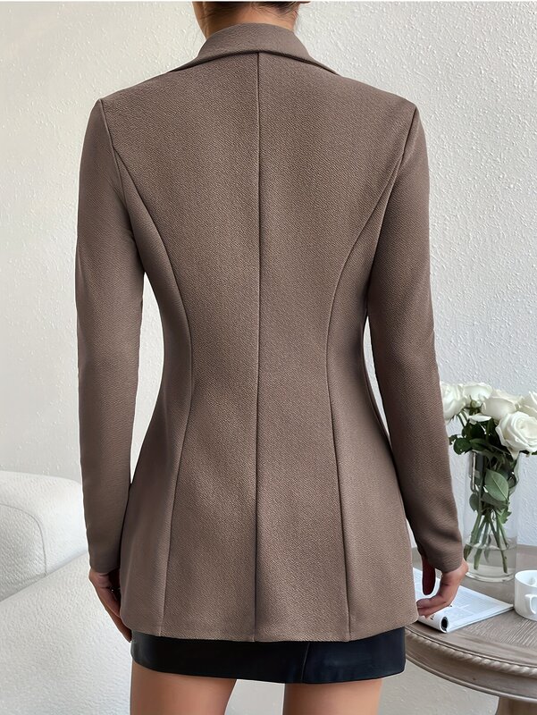 Solid Button Front Blazer, Elegant Long Sleeve Slim Blazer For Office & Work, Womens Clothing