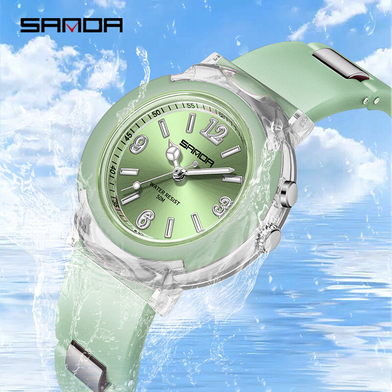 Trend w modzie wypoczynek na świeżym powietrzu Temperament wszechstronny dla dziewczynek 2024 nowy zegarek Sanda 6104 zegarek z lampą LED kwarcowy