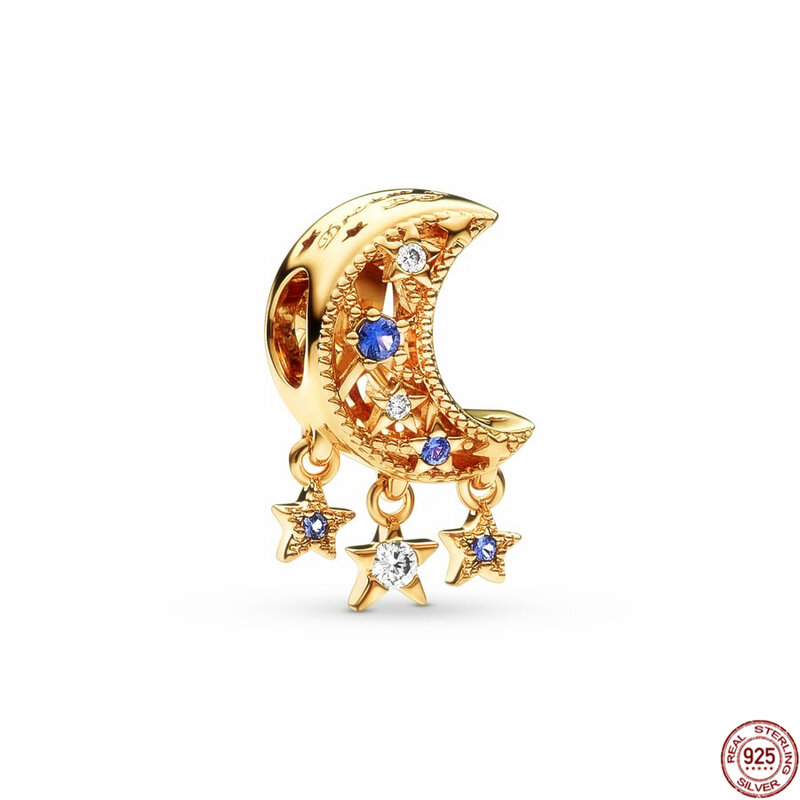 Błyszczący 925 srebrem pozłacany koralik z serii charms Fit oryginalny bransoletka Pandora naszyjnik DIY moda biżuteria damska prezent