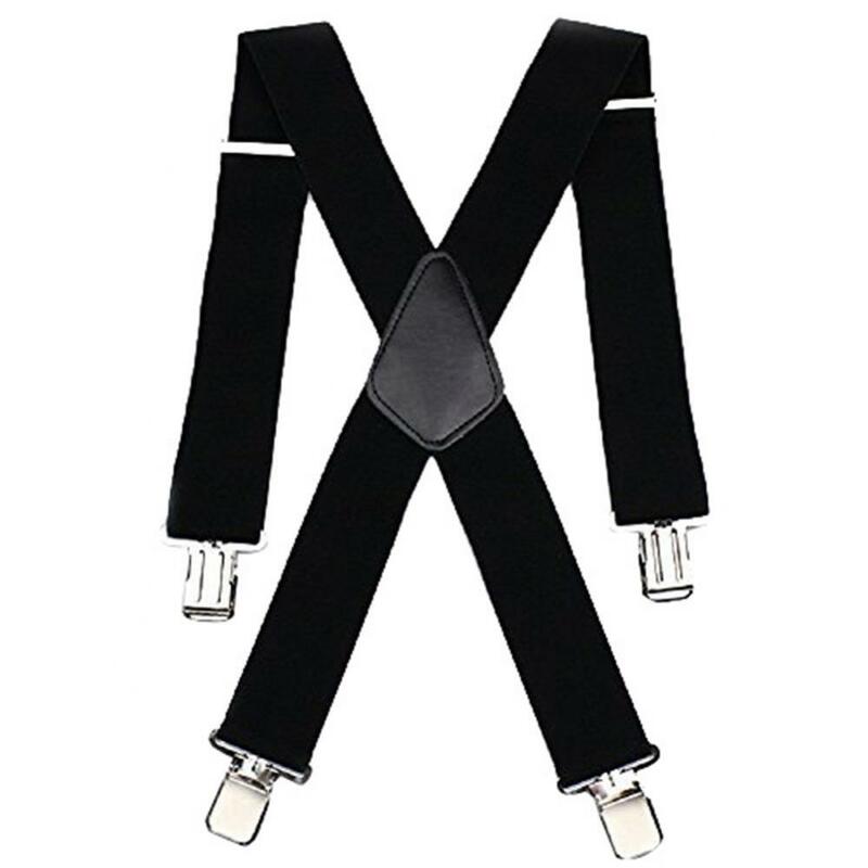 Tali suspender untuk pria, celana kerja lebar jepit punggung X dengan 4 pegangan plastik gesper tugas berat dapat disesuaikan, tali kawat gigi