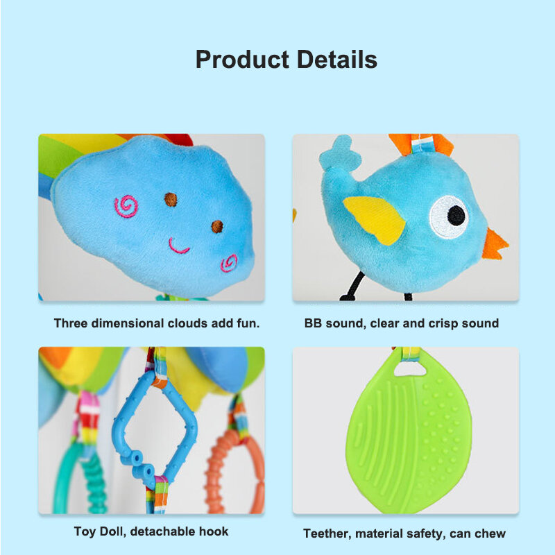 Baby Hanging Toys for Crib Stroller Car Seat Soft Plush Stuffed Animals Toy Baby Teether Rattles Newborn Sensory Toys for Babies