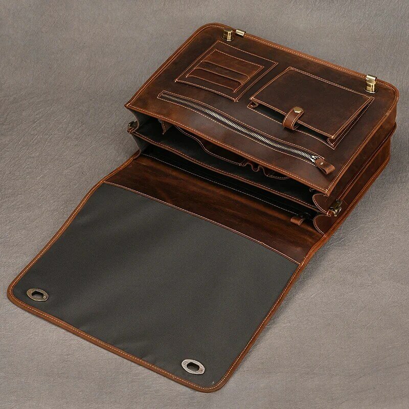 Мужской деловой портфель из натуральной кожи, сумка-тоут для ноутбука 15 дюймов, из коровьей кожи, с ремнем на плечо