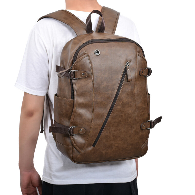 Tas punggung Laptop gaya Korea pria, ransel perjalanan kulit kapasitas besar untuk anak laki-laki