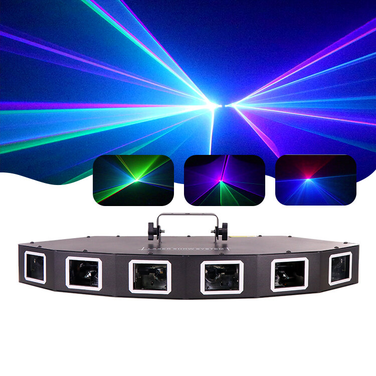 Dmx-512 rgb disco beleuchtung 6 köpfe rgb voll farbe laserlicht für bühne dj bar