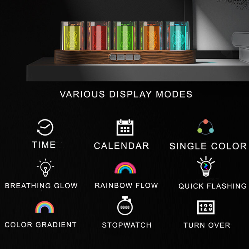 ดิจิตอล Nixie Tube Clock RGB LED เรืองแสงสำหรับตกแต่ง Desktop Home. หรูหรากล่องบรรจุสำหรับไอเดียของขวัญ.