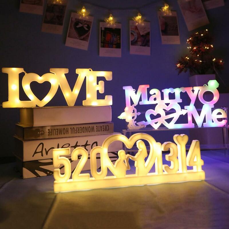 Luzes LED em forma de coração para o dia dos namorados, sinal de proposta, casamento, decoração festiva, festa romântica