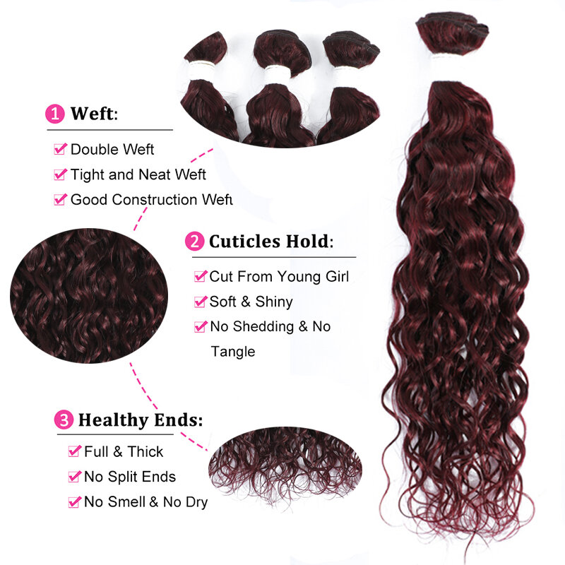 Water Wave Human Hair Bundles 99J Dark Burgundy Human Hair Weave Bundles 8-26 Inches Brazilian Remy Hair Bundle Deals 1/3/4 PCS
