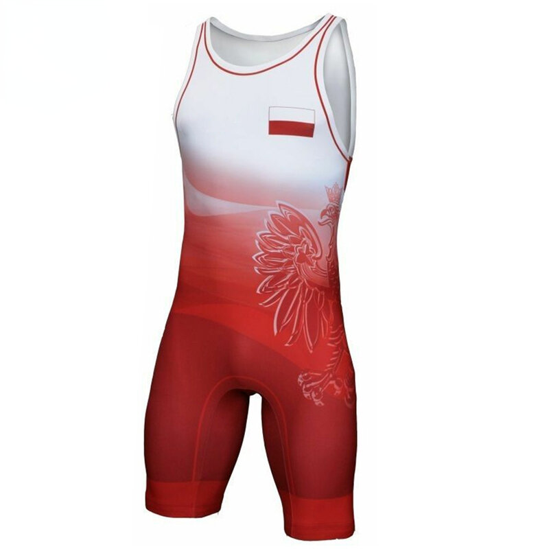 Bendera Polandia Singlet Gulat Bodysuit Leotard Pakaian Dalam GYM Tanpa Lengan Triathlon Angkat Beban Pakaian Renang Lari