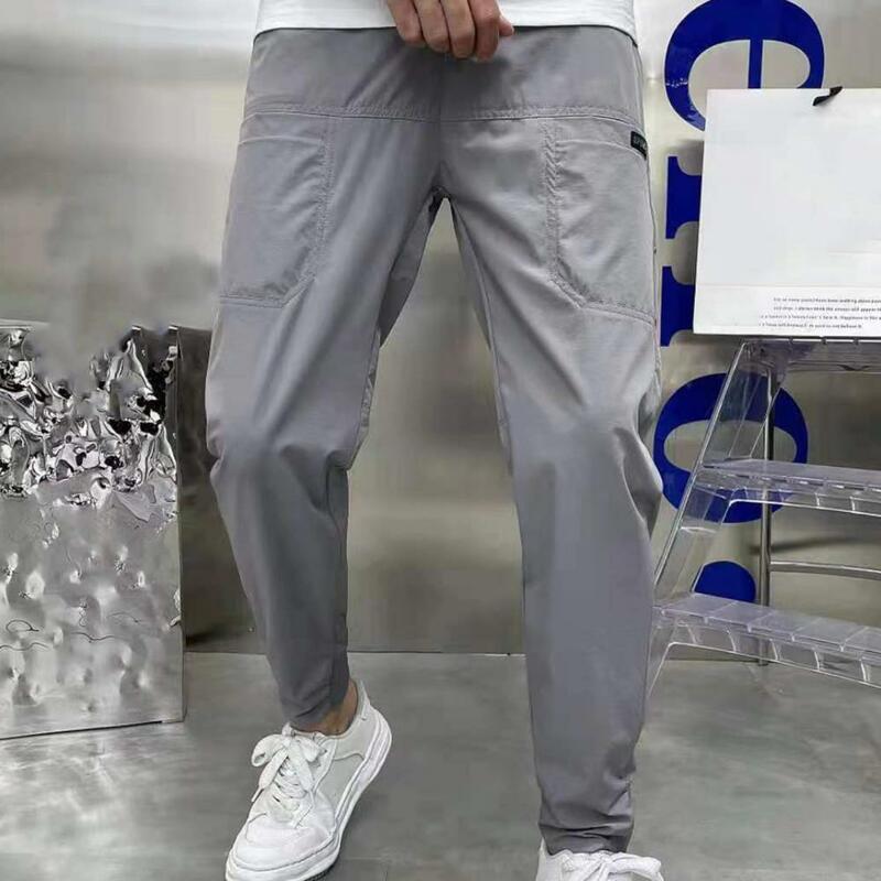 Casual męskie spodnie dresowe wysoka elastyczność szybkoschnący męskie spodnie szykowna, Slim pasował lodowy jedwab męskie spodnie ołówkowe odzież męska