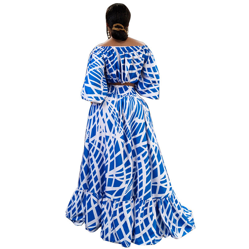 XL-5XL Africain Vêtements Femmes D'été Mode Africaine Femmes Demi Manches Polyester Impression Deux Pièces Ensembles Top et Jupes sulf