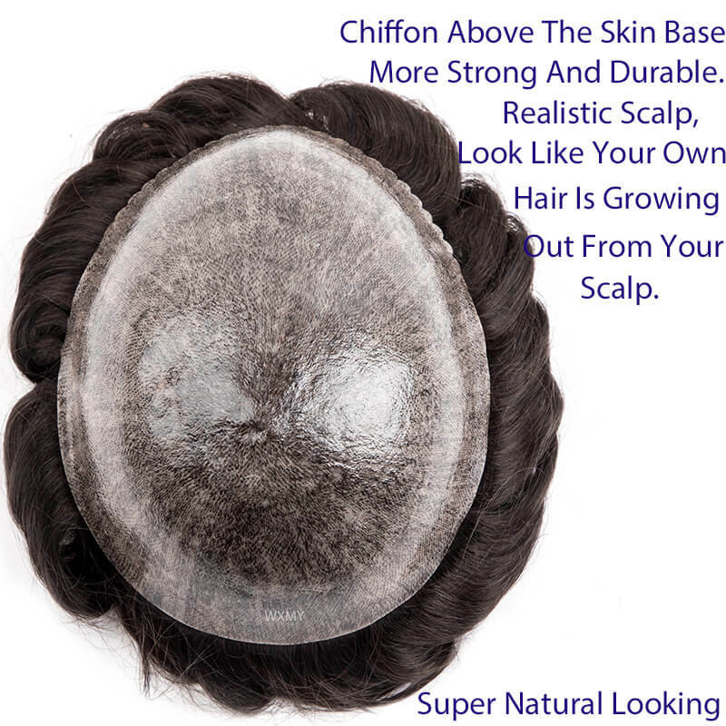 Toupet Voor Mannen Full Skin Man Pruik 0.12-0.14Mm Pu Met Chiffon Mannelijke Haarprothese Duurzaam Natuurlijk Menselijk Haar Mannen Pruiken Systemen