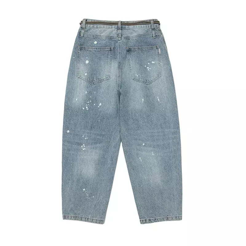 2023 perna larga lacado cintura jeans homens japão streetwear moda solto casual vintage denim harem calças de brim calças masculinas