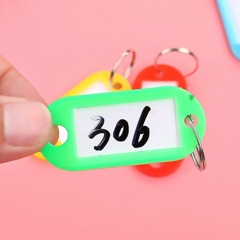 Plastic Keychain Key Tags com Split Ring, etiqueta de nome, Bagagem Chaveiro, 50 pcs, 10pcs