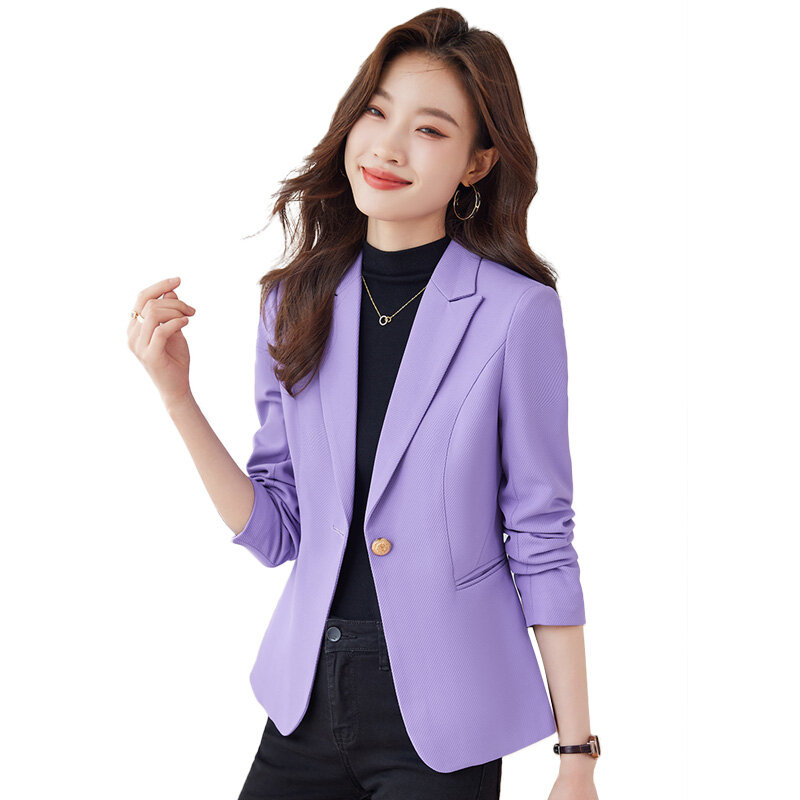 Lenshin-único botão blazer para as mulheres, jaqueta de cor sólida, casaco casual, roupas de escritório, moda, tops primavera