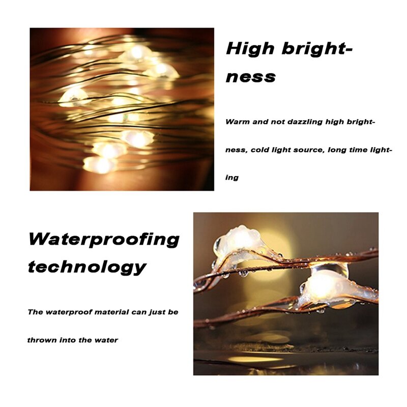 Cadena de luces LED a prueba de agua, Mini cuerda de luces de luciérnaga, caja de batería de botón plateado con cable Flexible