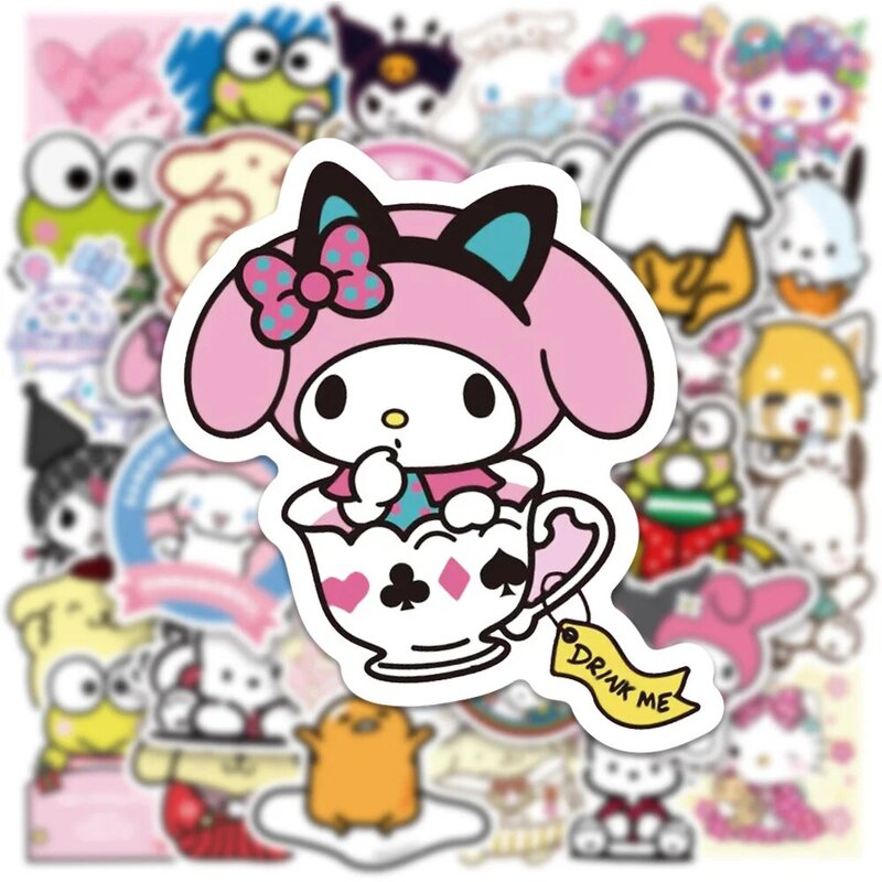 Autocollants dessin animé mignon Sanrio Kuromi Hello Kitty, étiquette de papeterie Kawaii pour ordinateur portable, téléphone, voiture, bagages, 10/50/100/150 pièces