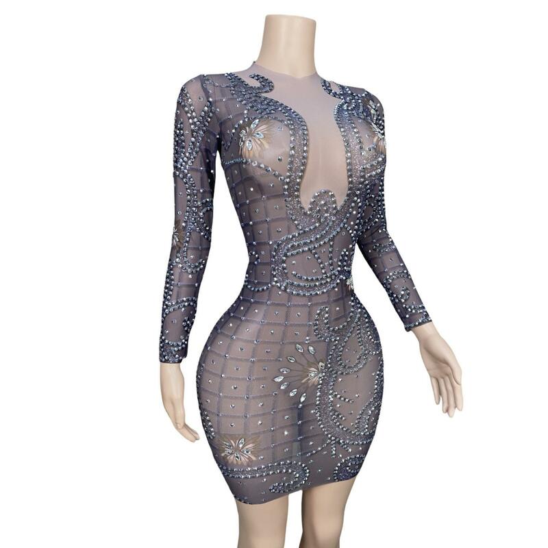Женские коктейльные платья с блестящими кристаллами, сексуальные прозрачные черные короткие платья для выпускного вечера с круглым вырезом для девушек, модель 2024 года на день рождения