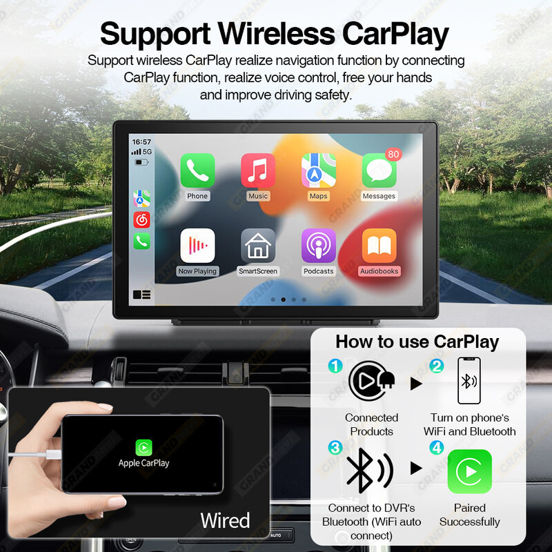 Autoradio universale da 9 pollici lettore Video multimediale Wireless CarPlay Android Auto Touch Screen per VW Nissan Toyota Car Audio