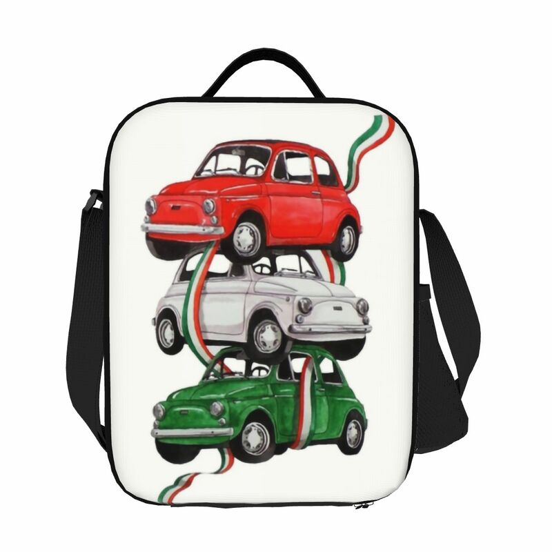 Vintage Italy Flag Car Insulated Lunch Bags for Camping Travel Italian Pride Leakproof Cooler Thermal Lunch Box Women Kids