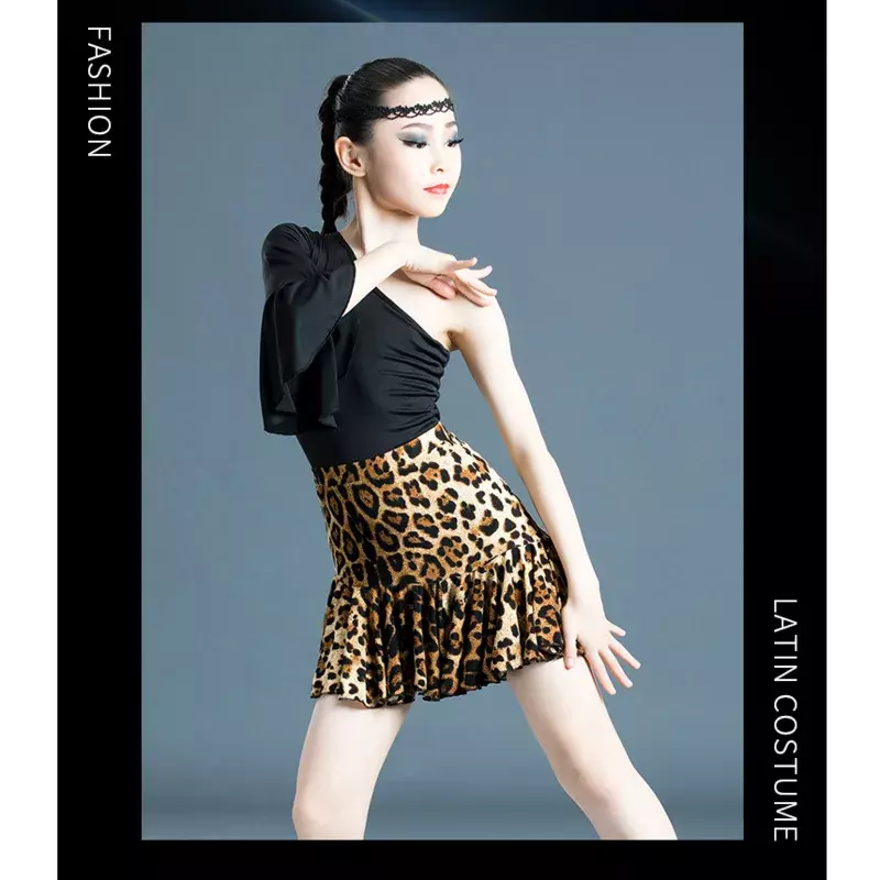 Leopard Spandex girl latin dresses dancing ballroom dance dress rumba samba children samba cha cha tango skirt standard salsa