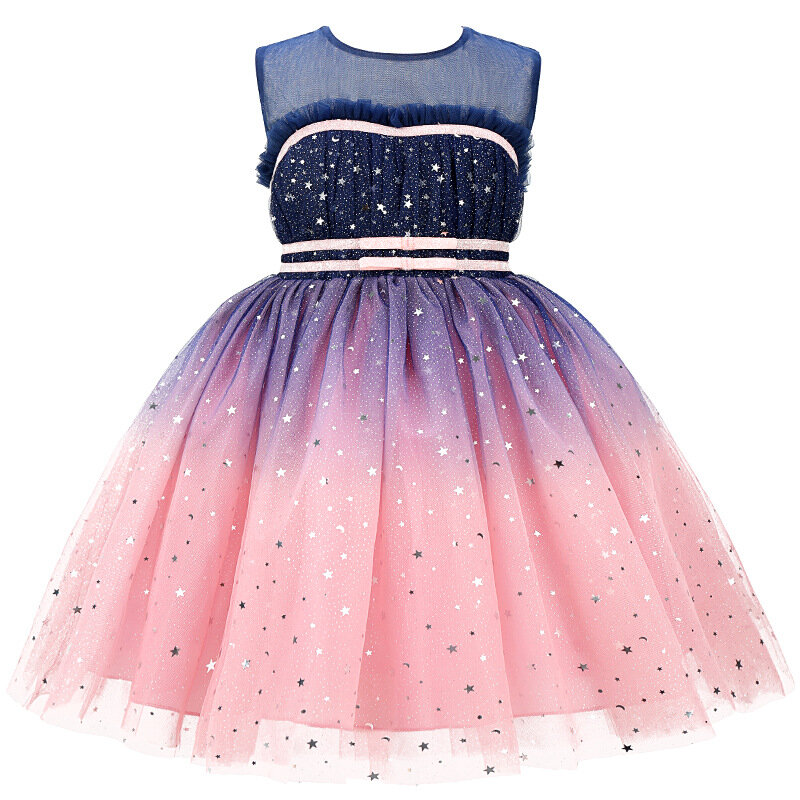 New Girl Princess Dress Sleeveless tutu Dress Gradient blue Star tutu performance dress