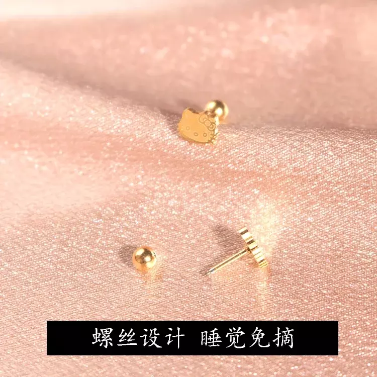 Sanrio-pendientes de acero de titanio con diseño de Hello Kitty KT para mujer, aretes pequeños, oro de 18 quilates