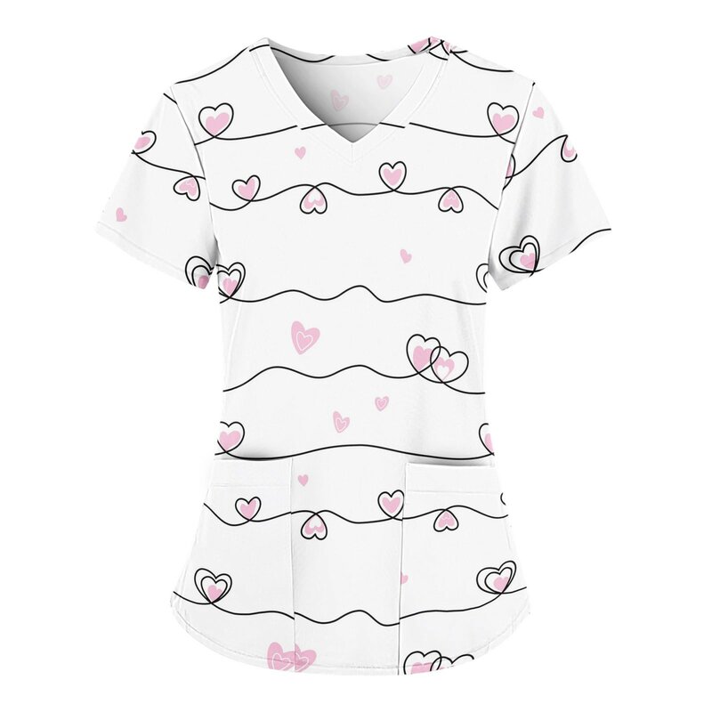 Uniforme da allattamento abbigliamento da lavoro da donna scrub Top con due tasche stampa grafica con scollo a v camicetta medica a maniche corte
