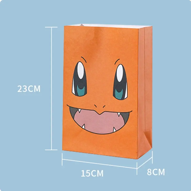 Bolsa de papel de dibujos animados de Pokémon Pikachu Charmander, bolsa de regalo de dulces, suministros para fiestas, decoración de fiesta de cumpleaños, 10 unidades por lote