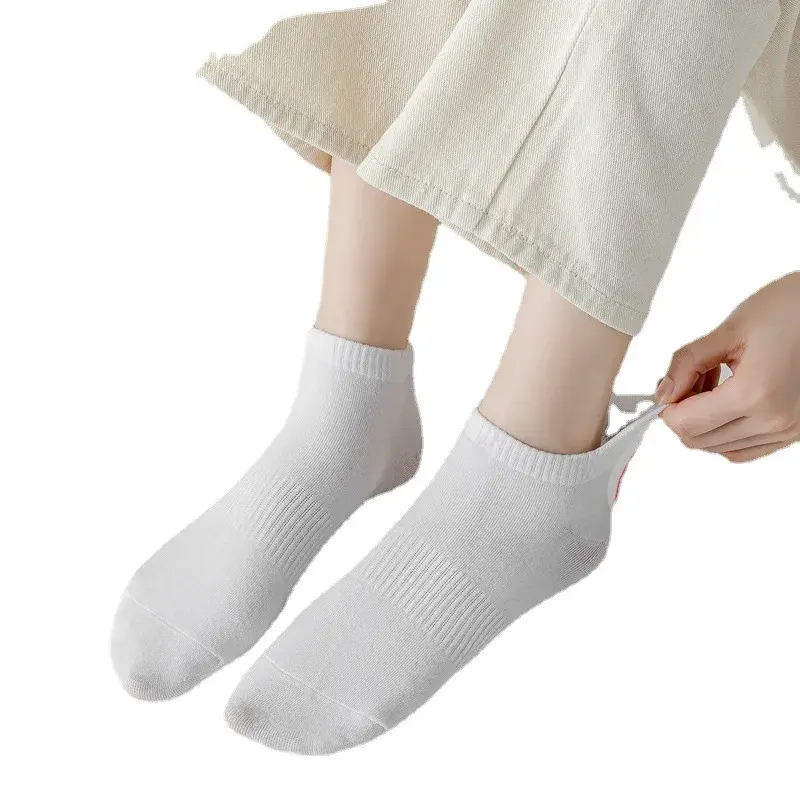 Calcetines de algodón puro para mujer, medias blancas antilisas, Color negro puro, primavera y otoño, Verano