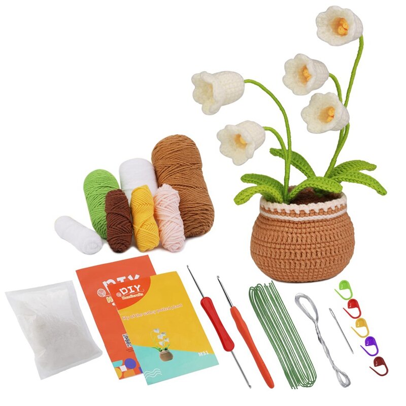 Kits de crochê para iniciantes, Crochet Kit como mostrado, Acrílico com vídeo tutorial passo-a-passo, Flor