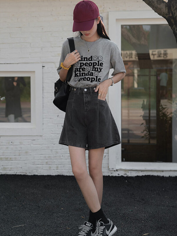 Loose Shorts Women Vintage Stylish All-match Streetwear Ulzzang Personality Pockets Design Summer Ins Empire Denim Ladies Casual